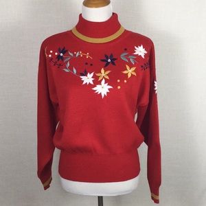 Vintage Obermeyer embroidered turtleneck sweater